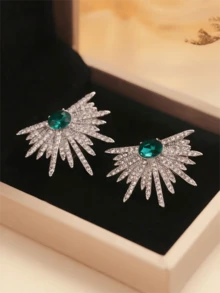 1pair Sparkling Wing - Shaped Earrings Full Of Rhinestone For Women, Elegant And Unique Bridal Wedding Earrings, Lightweight Statement Earrings For Prom, Party