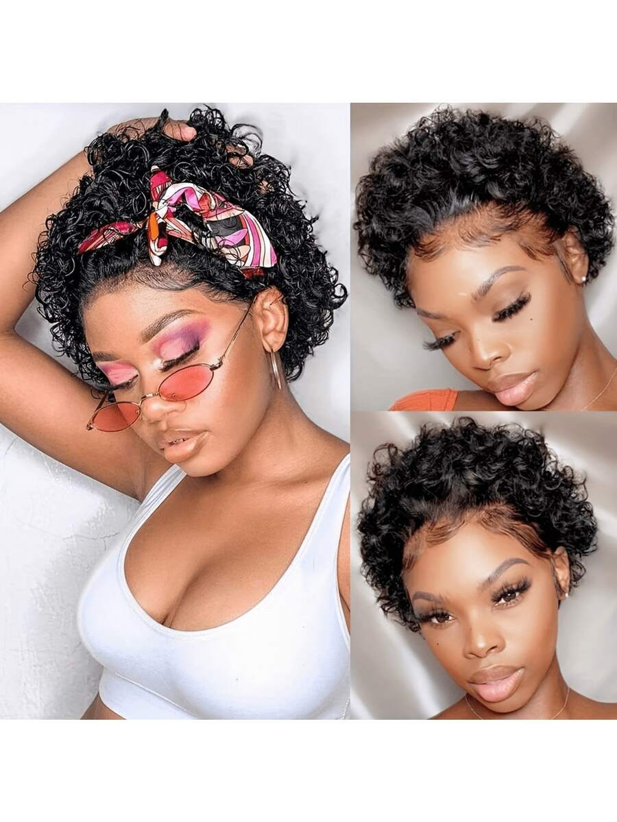 Perruques coupe Pixie, cheveux humains brésiliens courts et bouclés, coupe Bob, pour femmes, perruques brésiliennes ondulées, fabriquées à la machine, abordables, faciles à porter, pour un usage quotidien et les costumes d'Halloween
