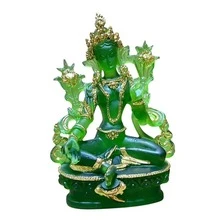 Green Tara Glazed Small Buddha Statue - Exquisite Handcrafted Buddhist Figurine ,Glazed Craftwork For Home Altar, Meditation Space - màu xanh lá - Xem 7