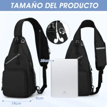 Mochila Cruzada para Hombre Bolsas al Hombro Impermeable Bolso Bandolera Bolso de Pecho Múltiples Compartimentos Sling Bag - Negro - Ver 6