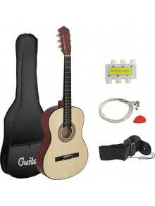 38" New Beginners Acoustic Guitar With Case, Strap, Tuner And Pick Halloween - 自然的 - 查看 2