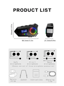 BOSSNEY Auriculares para casco, altavoz con calidad de sonido HD, Bluetooth 5.4, reducción de ruido, luz ambiental - Negro - Ver 11