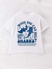 少女海洋生物印花图案 T 恤，适合女孩短袖 T 恤，少女夏季上衣圆领衬衫，适合上学、度假和购物服装 - 白色 - 查看 2