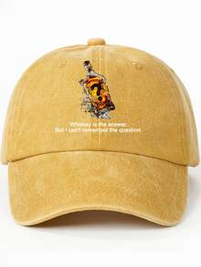 1 szt. Czapka bejsbolówka z nadrukiem "Whiskey to odpowiedź. Ale nie pamiętam pytania". Czapka z daszkiem z literą i znakiem zapytania, unisexowy miękki cylinder dla par, modny, codzienny kapelusz przeciwsłoneczny, solidne, zakrzywione rondo.
