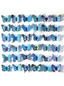 15 件 3D 蝴蝶可移除壁画墙贴，3D 立体装饰墙贴，适用于家庭房间、卧室、家居装饰、卧室装饰 - 藍色 - 查看 1