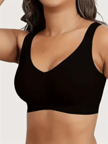4pcs Women'S Seamless Push-Up Bras with Removable Pads, Medium Support & V-Neck Design - No Underwire Full Coverage Back, Lightweight Breathable Lining for Gym, Yoga, Workouts & Daily Wear - Solid Colors (Black, Beige, White, Light Brown), Gym Workout Clothes, Versatile Fashion Accessory, Ergonomic Cup Design