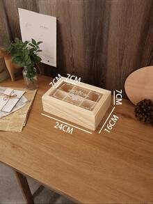 1pc Desktop Tea Bag & Tea Leaf Storage Box, 6 Compartments Coffee Snack Tea Bag Organizer Box, Candy Storage Container, Creative Home Decor, Wooden Storage Box With Transparent Glass Lid (The Wood Grain Pattern May Vary Slightly From The Actual Product Received)