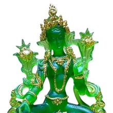 Green Tara Glazed Small Buddha Statue - Exquisite Handcrafted Buddhist Figurine ,Glazed Craftwork For Home Altar, Meditation Space - màu xanh lá - Xem 6
