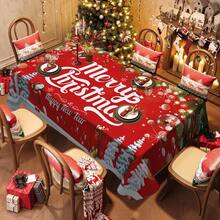 1/20pcs Rectangular Christmas Tablecloth, Polyester Fiber Festive Table Cover, Christmas Ball And Letter Pattern Tablecloth, Suitable For 8/6/4 Seater Dining Tables, New Year Party Decoration, Machine Washable And Easy To Clean, Durable Fabric, A Must-Have For Home Entertainment Occasions - Multicolor - View 14
