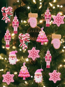 16/20pcs Pink Gingerbread Man Christmas Tree Hanging, Christmas Decoration, Christmas Tree Hanging Decoration Set, For Christmas Tree Decoration, Christmas Party, Home Decoration, Wedding, Shop Window, Indoor And Outdoor Decoration