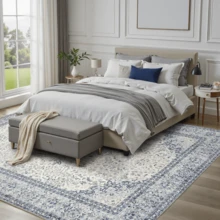 Gdieo Area Rugs For Living Room, Machine Washable Vintage Floral Carpet, Non-Slip Low Pile Throw Rugs With Rubber Backing Washable Carpet For Bedroom Room, Navy Blue And White Rug For Home Decor. - Blue - View 7