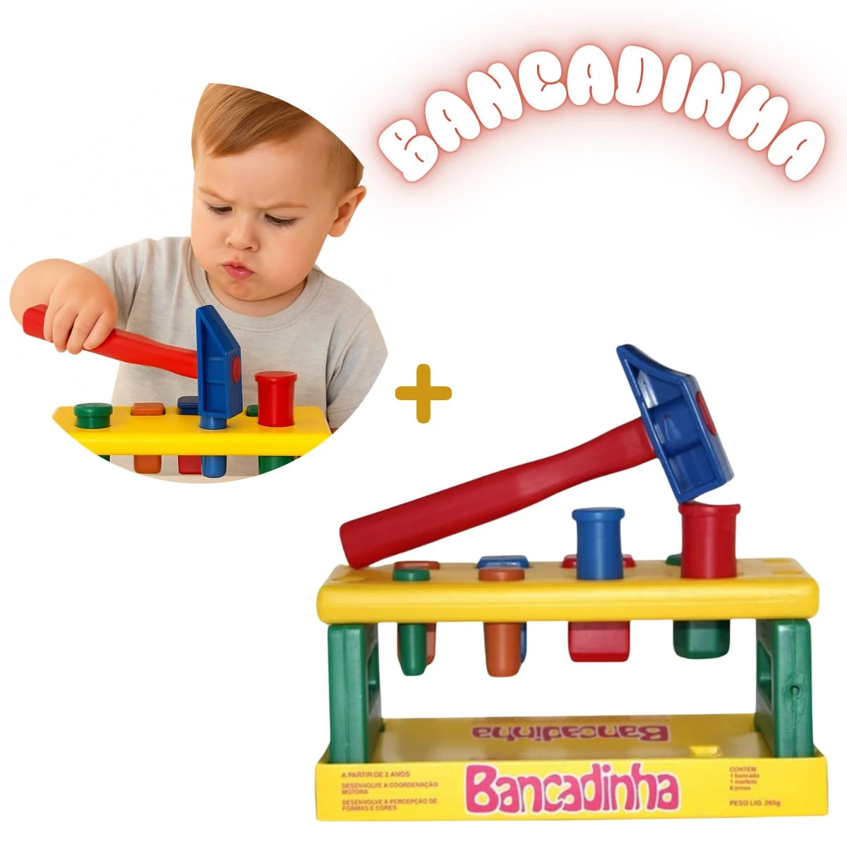 Bancadinha – brinquedo com martelo e pinos para Bebê - Multicolorido - Visão 1