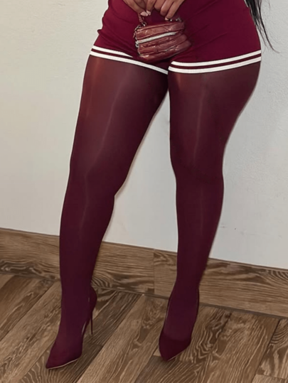 1 Pair Plus Size Women Solid Color Pantyhose