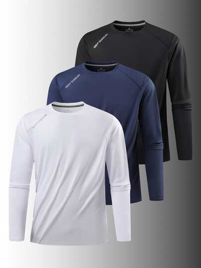 Camiseta de manga larga delgada de compresión para hombres, capa base deportiva transpirable que absorbe la humedad, para otoño