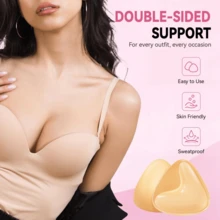 1/2對雙面黏貼胸墊，黏性聚攏胸部增強內墊，白色黏性胸墊，女性黏貼聚攏胸墊，透氣矽膠三角加厚黏性胸墊，自黏雙面胸花，無縫三角胸罩罩杯，可重複使用且舒適，送給女友的完美禮物，適合旅行、派對和日常穿著 - 黃色 - 查看 4