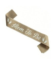 3 件套中性粗麻布准妈妈腰带准爸爸准妈妈别针婴儿送礼会装饰，乡村波西米亚风准妈妈腰带婴儿送礼会胸花别针套装适合孕妇妈妈礼物派对装饰 - 卡其色 - 查看 4