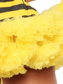 Women Bee Costumes Striped Off Shoulder Mini Tulle Dress And Wings 2Pcs Set Halloween Bubble Bee Outfit - Màu vàng - Xem 4