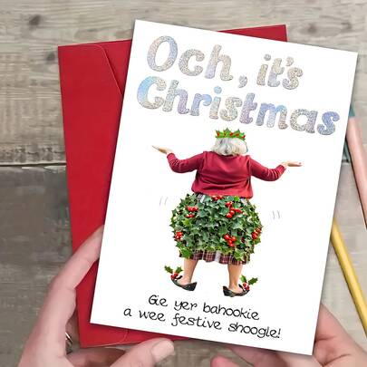 1 cartão de Natal engraçado - "Och, It'S Christmas" com chapéu de Papai Noel e design de vestido vermelho, papel de alta qualidade, sem necessidade de pilhas, perfeito para família, amigos, colegas, namorado, namorada - ideia única de presente de Natal, decorações de Natal, cartão de Natal