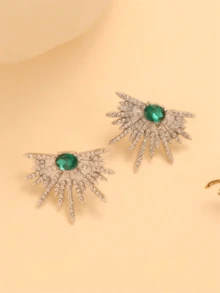 1pair Sparkling Wing - Shaped Earrings Full Of Rhinestone For Women, Elegant And Unique Bridal Wedding Earrings, Lightweight Statement Earrings For Prom, Party