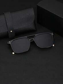 1 par de óculos masculinos novos, estilosos, com armação grande e ponte dupla, retrô, personalizados, estilo de rua, adequados para decoração de festas, viagens ao ar livre, férias na praia, vem com um delicado estojo de couro