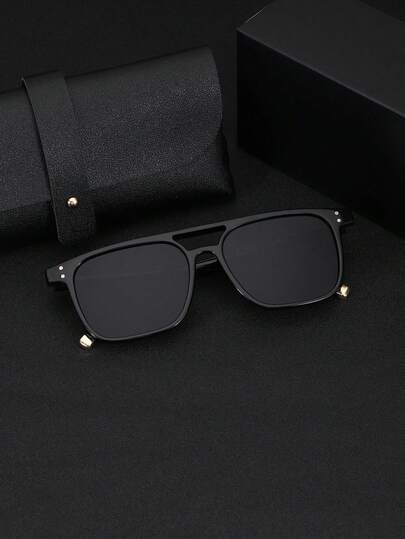 1 par de óculos masculinos novos, estilosos, com armação grande e ponte dupla, retrô, personalizados, estilo de rua, adequados para decoração de festas, viagens ao ar livre, férias na praia, vem com um delicado estojo de couro