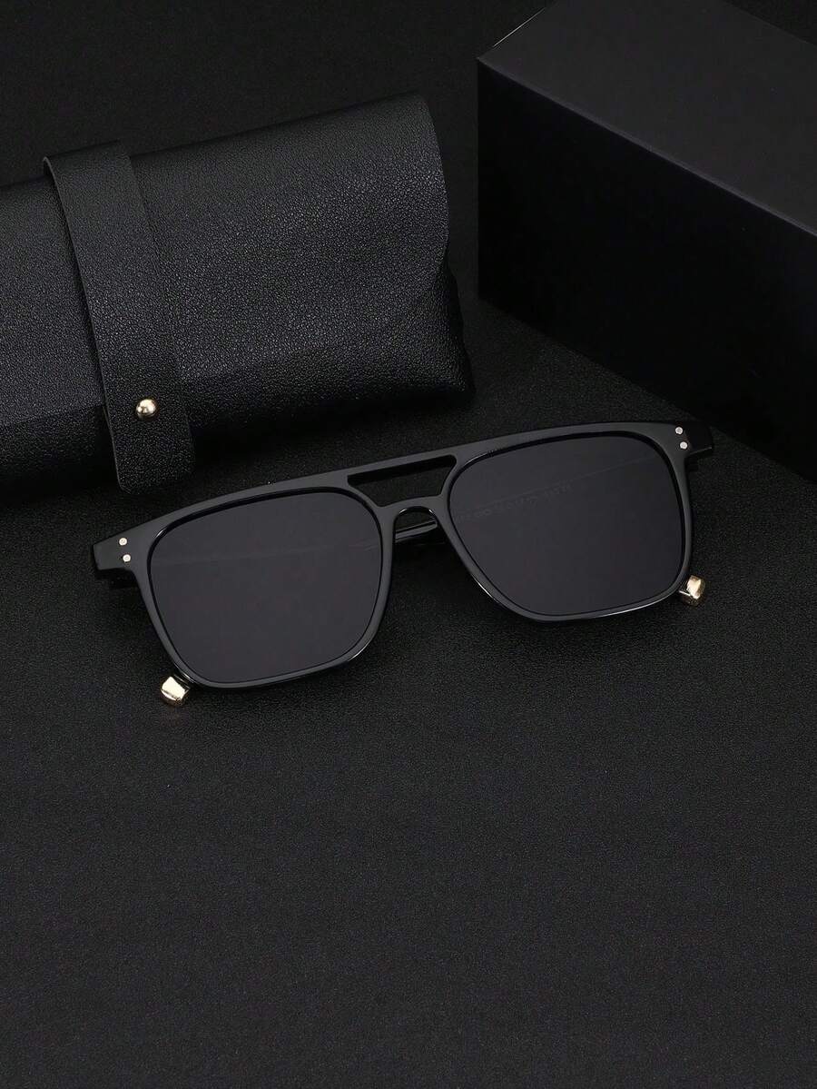 1 par de óculos masculinos novos, estilosos, com armação grande e ponte dupla, retrô, personalizados, estilo de rua, adequados para decoração de festas, viagens ao ar livre, férias na praia, vem com um delicado estojo de couro