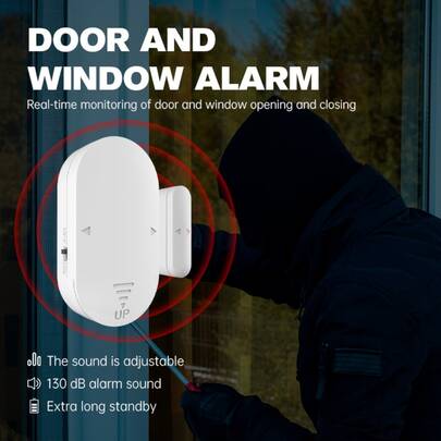 1pc Wireless Door/Window Sensor, Magnetic Security Alarm, Vibration Alarm, 130dB Wireless Safety Alarm, Door/Window Alarm, Adjustable Volume, Home Security, Suitable For Doors, Windows, Garage, Apartment, Fridge, Drawers, Safes
