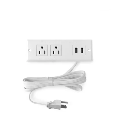 1 PIEZA Enchufe empotrado estándar estadounidense con cable de extensión de 1,5 metros, 4 en 1 toma eléctrica, adaptador de enchufe universal, 2 tomas de corriente y 2 interfaces USB-A, adecuado para el hogar, dormitorio, oficina, sala de estar, dormitorio, etc.