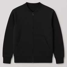 Unisex Zipper Sweatshirt Jacket Without Hood  Pocket Flannel Winter Thermal Reinforced Stitching - 黑色 - 查看 1