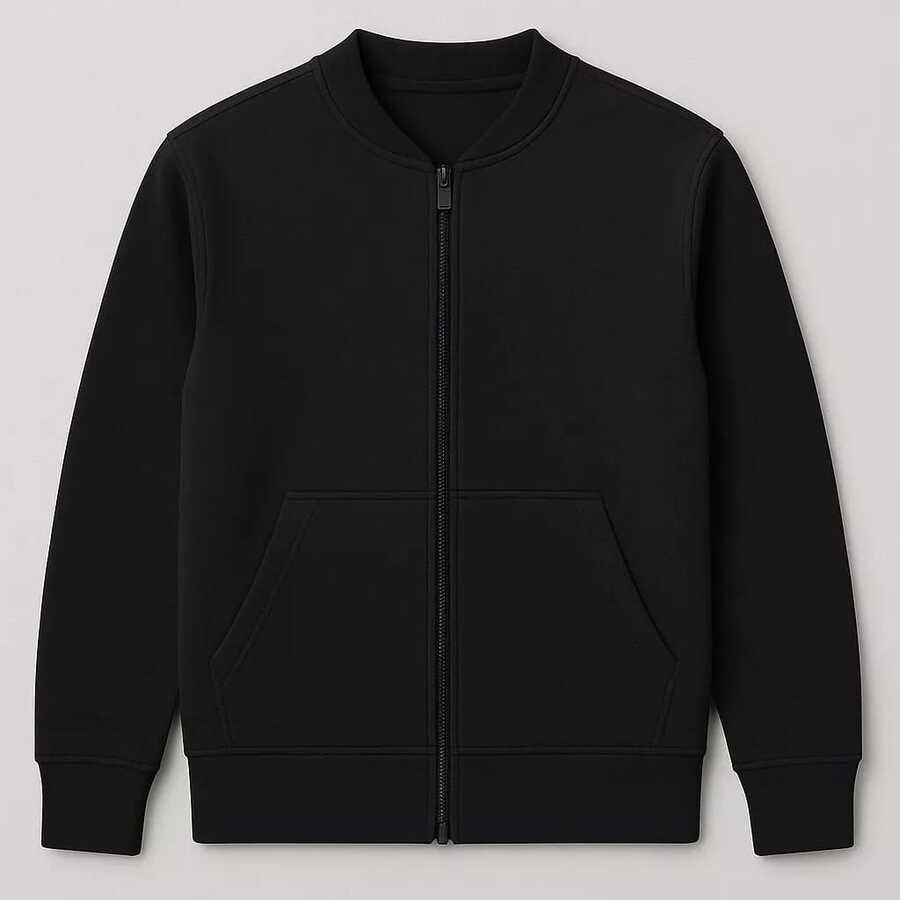 Unisex Zipper Sweatshirt Jacket Without Hood  Pocket Flannel Winter Thermal Reinforced Stitching - 黑色 - 查看 1