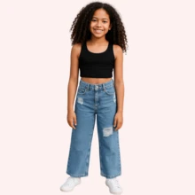 Wide Leg Pants Colorful Twill And Printed Jeans For Children, Youth, Pre-Teen Girls - Marbled - View 6