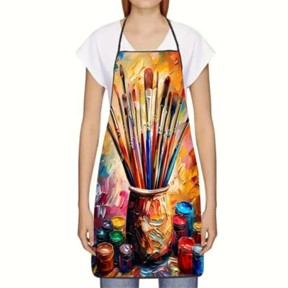 1pc Creative Personalized Paint Bucket Apron, Art Painting Graffiti Coloring Stain-Resistant Apron, Kitchen Work Apron