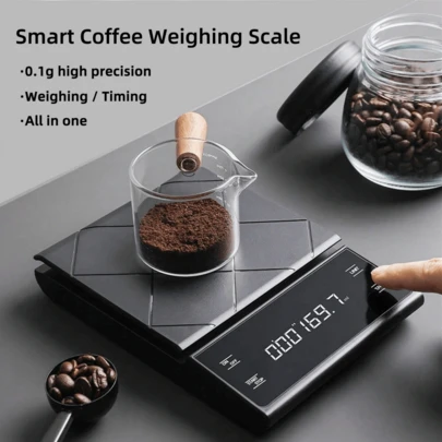 1 chiếc Cân điện tử pha cà phê thủ công màu đen, Cân nhà bếp chính xác 0,1g dùng để cân thực phẩm, làm bánh, nguyên liệu làm bánh, thông minh, độ chính xác cao, chất lượng Ý được nâng cấp, màn hình cảm ứng, đa chức năng di động