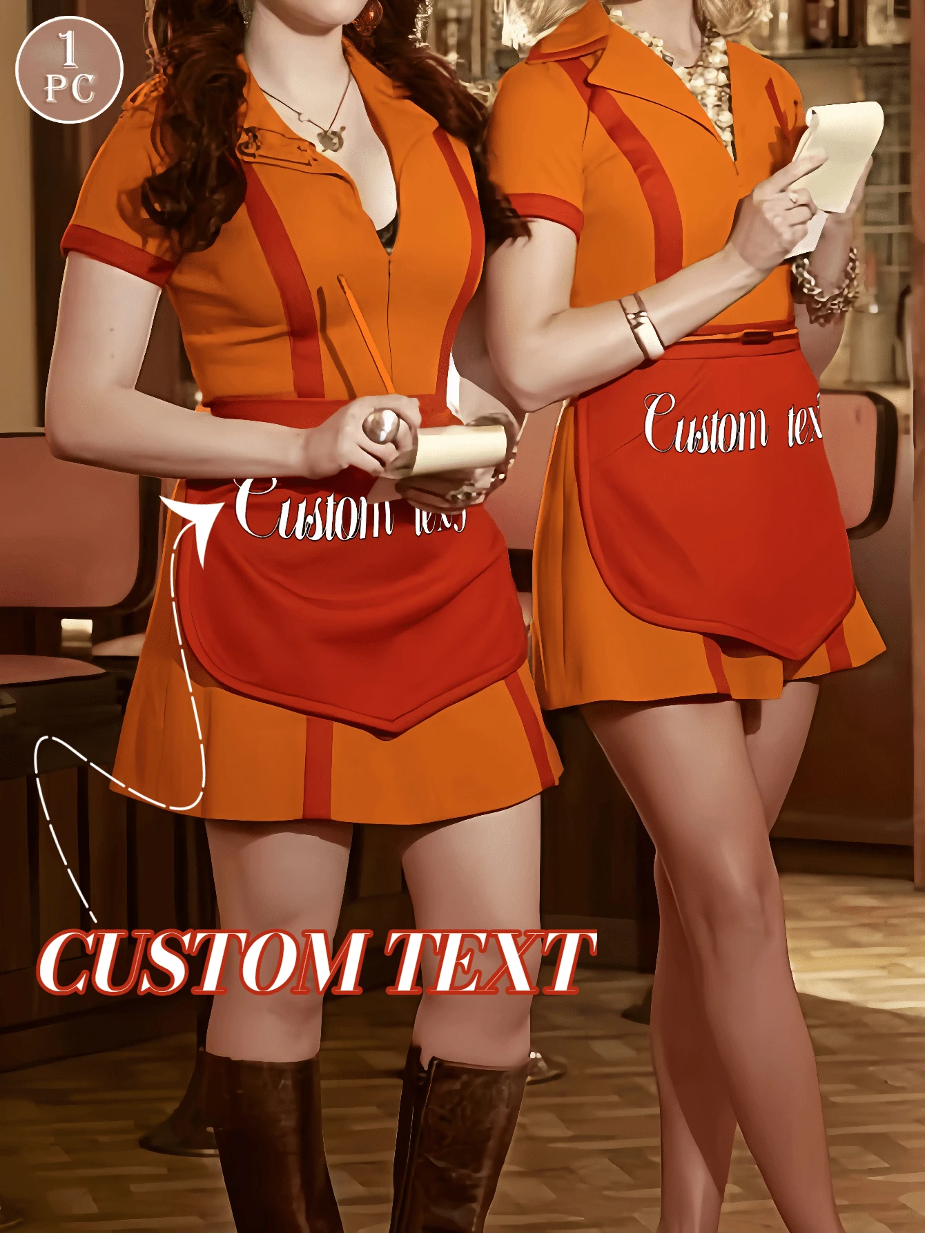 Custom Letter Print Casual Twist Back Tie Strap Dress - Orange - View 1