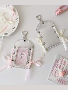 Silver PU Leather Card Holder – Ins Ballet-Themed 3-Inch Card Display Pendant With DIY Ribbon. - Silver - View 4