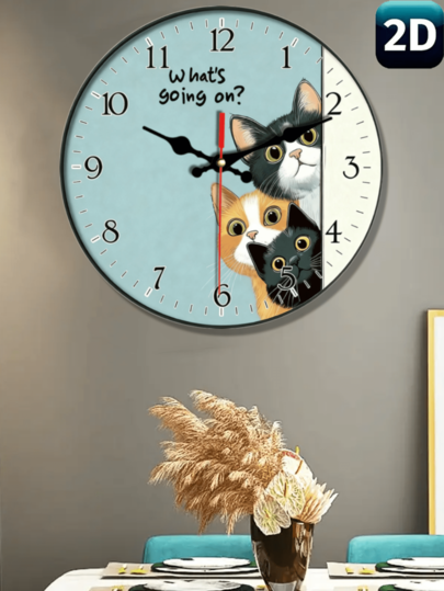 10 12 Inch Battery Operated ative Round Wand Clock, Quiet Klok Cat Living Room, Bedroom, Kitchen Perfect Lovers Moderne Farmho Easy To Read Numbers Home Fun Premium Finish, Stylish Interior er, 2D Graphic Room
