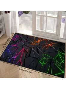 1pc Neon Gaming, Cyberpunk Style Vibrant Multicolor Geometric Pattern Bathroom Mat, Decorative Floor Mat Carpet Room Decor Bathroom Accessories Back To School Entryway Decor Bathroom Kitchen Decor - Multicolor - View 6