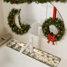 1 pièce Couvre-robinet à motif sapin de Noël, décoration et cadeau de Noël, en polyester durable, séchage rapide, facile à nettoyer, convient pour la cuisine et la salle de bain, installation facile, décoration quotidienne, cadeau, tapis de salle de bain, couvre-robinet durable, accessoire de robinet