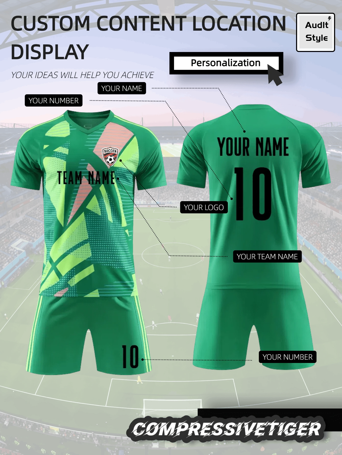 2pcs Custom Green - Pink Abstract Soccer Jersey Kit - Highlighting A Lively Green Base With Charming Pink Abstract Patterns, This Kit Is Full Of Character. You Can Personalize It With Your Name And Number. The Comfortable Quick - Dry Material Ensures You're Comfortable During Training Or Matches. Halloween, Thanksgiving, Christmas And New Year Gifts - Green - View 1