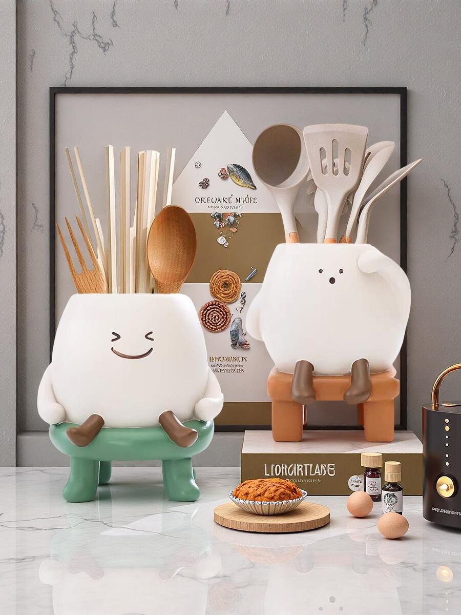 1 pièce Porte-ustensiles mignon en résine, organisateur de couverts avec personnage de dessin animé pour le comptoir de cuisine. Parfait pour ranger les baguettes, les cuillères, un décor et un organisateur de cuisine idéal