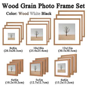 3Pcs Wooden Photo Frame Set | Sizes: 12x12in, 10x10in, 8x8in, 6x6in, 5x5in, 4x4in | Black, White & Wood Tones Included | Comes With White Mat Boards Picture Frame | Versatile For Portrait/Landscape Display & Wall Mounting | Ideal For Home Decor, Family Photo Collages & Gallery Wall Styling