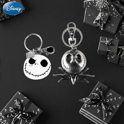 Disney 1/2pcs Officially Licensed Tim Burge Dark Style Christmas Nightmare Jack Skellington Alloy Keychain Made Of Alloy Material Colour-Fast Can Be Used As A Portable Pendant Car Key Backpack Decoration A Festive Gift Dark Aesthetic Collection Commemorative Personalized Metal Polish The Top Choice For Limited Edition Halloween And Christmas Gifts