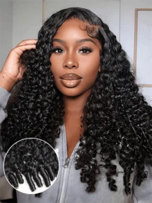 30 Inch  Burmese Curly Human Hair Wigs Curls 250 Density 13x4 Curly Lace Front Wigs Human Hair HD Transparent Lace Wig Pre Plucked 15A Burmese Virgin Human Hair Wigs For Women - Natural Black - 查看 1