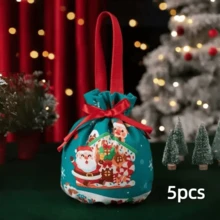 5 piezas Bolsa de embalaje para decoración navideña, Bolsa de regalo de Papá Noel, Bolsa de regalo de muñeco de nieve de Navidad para llevar en la mano, Bolsa de regalo de manzana de Nochebuena, Bolsa de embalaje de fruta navideña, Bolsa de regalo de caramelos, Bolsa decorativa de recuerdo Navidad, Decoraciones navideñas, Pijamas navideños, Regalos de Navidad, Decoración navideña