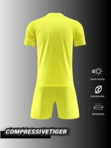 2pcs Custom Yellow - Pink Artistic Soccer Jersey Kit - With A Cheerful Yellow Base And Soft Pink Artistic Patterns, This Kit Radiates Positivity. The Breathable Quick - Drying Fabric Ensures You Stay Fresh Throughout The Game. Great For Football Clubs, School Teams, And Practice Sessions. Halloween, Thanksgiving, Christmas And New Year Gifts - Yellow - View 3