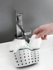 1个硅胶水槽悬挂式沥水篮,带可调节支架 - 厨房收纳双层沥水架,海绵架,水龙头悬挂篮,适用于收纳海绵、肥皂、抹布,无需钻孔,节省空间,适用于家庭、浴室和餐厅,厨房配件 - 綠色 - 查看 5