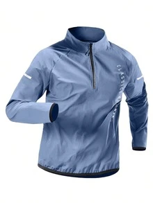 Camiseta deportiva de manga larga con media cremallera para hombres, camiseta de running de secado rápido, chaqueta de entrenamiento, de tela transpirable y elástica, que absorbe la humedad, con estampado de letras, de ajuste regular, adecuada para correr, fitness al aire libre, ciclismo y senderismo