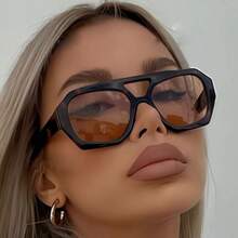 1 Pair Women's Leopard Print Polygon PC Frame Retro Double Bridge Street Style Fashion Glasses - Multicolor - View 1