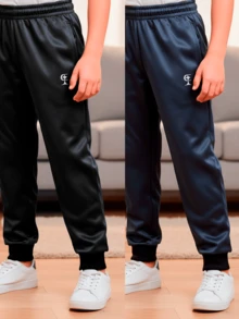 Kit 2 Calças Jogger Infantil Menino Masculino Flanelada Confortável 08 a 16 anos - Preto / Azul - Visão 3