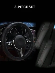 3pcs/Set Car Steering Wheel Cover, 15 Inch Carbon Fiber Super Soft PU Leather Elastic Steering Wheel Protector, Unisex, Anti-Slip Breathable, Suitable For Women And Girls, Summer Use, Fit Most Sedans And SUVs - White - View 11